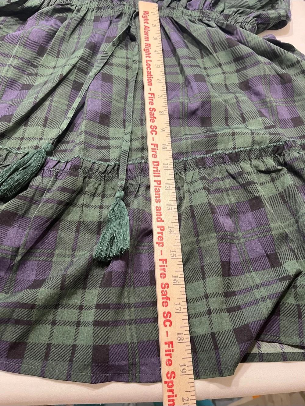 Simply Southern Plaid Tassel Tiered Mini Dress Green Purple Size M
